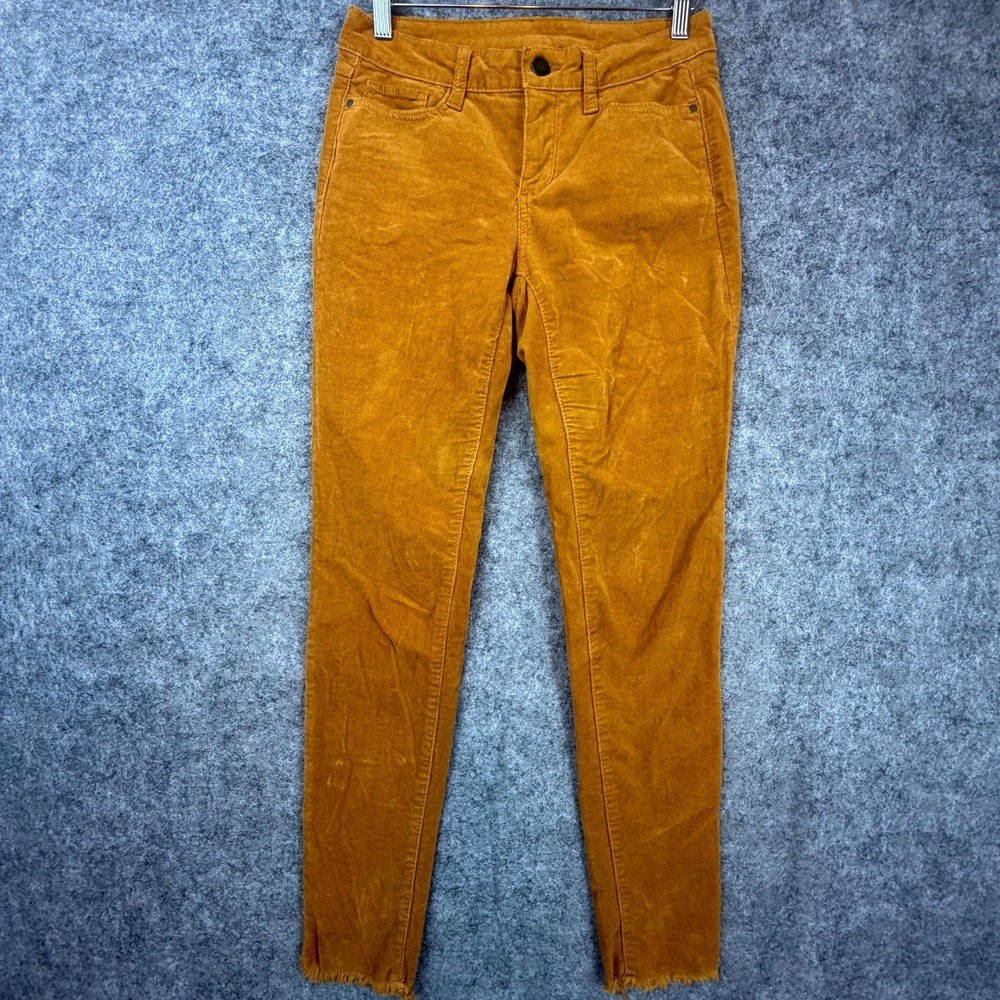 ANA A New Approach Skinny Pants Womens 2 Brown Velvet Stretch Low Rise Raw Hem